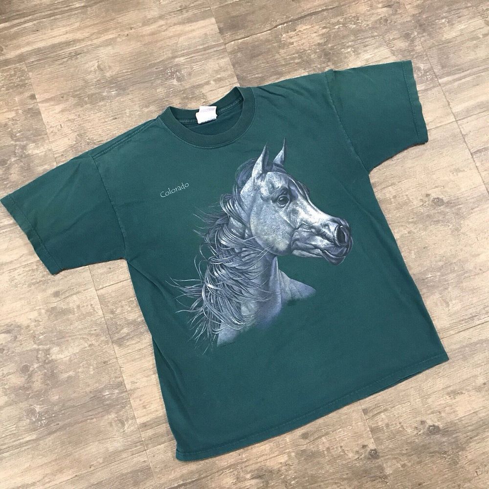 Vintage Habitat Colorado Tshirt Men Size Large Canada Horse Fade (319)